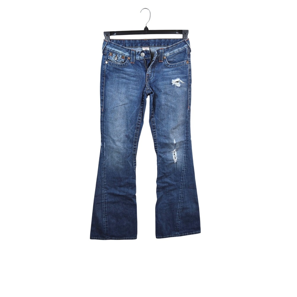 True Religion Joey Women Y2K Blue Distressed Flare Low Rise Jeans 29 Vintage USA